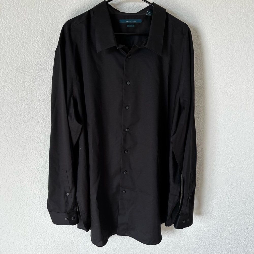 Perry Ellis Black Men's Cotton Button Down Business Casual Formal Dress Shirt